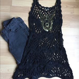 Black Crochet Tank/Dress Perfect For Swim Season!